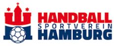 Blau-rotes Partnerlogo vom Handball Sportverein Hamburg mit einem Handball und Hamburg Symbol darauf.